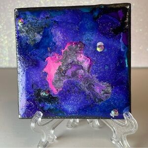 Abstract Blue and Pink Blacklight Resin Art Piece
